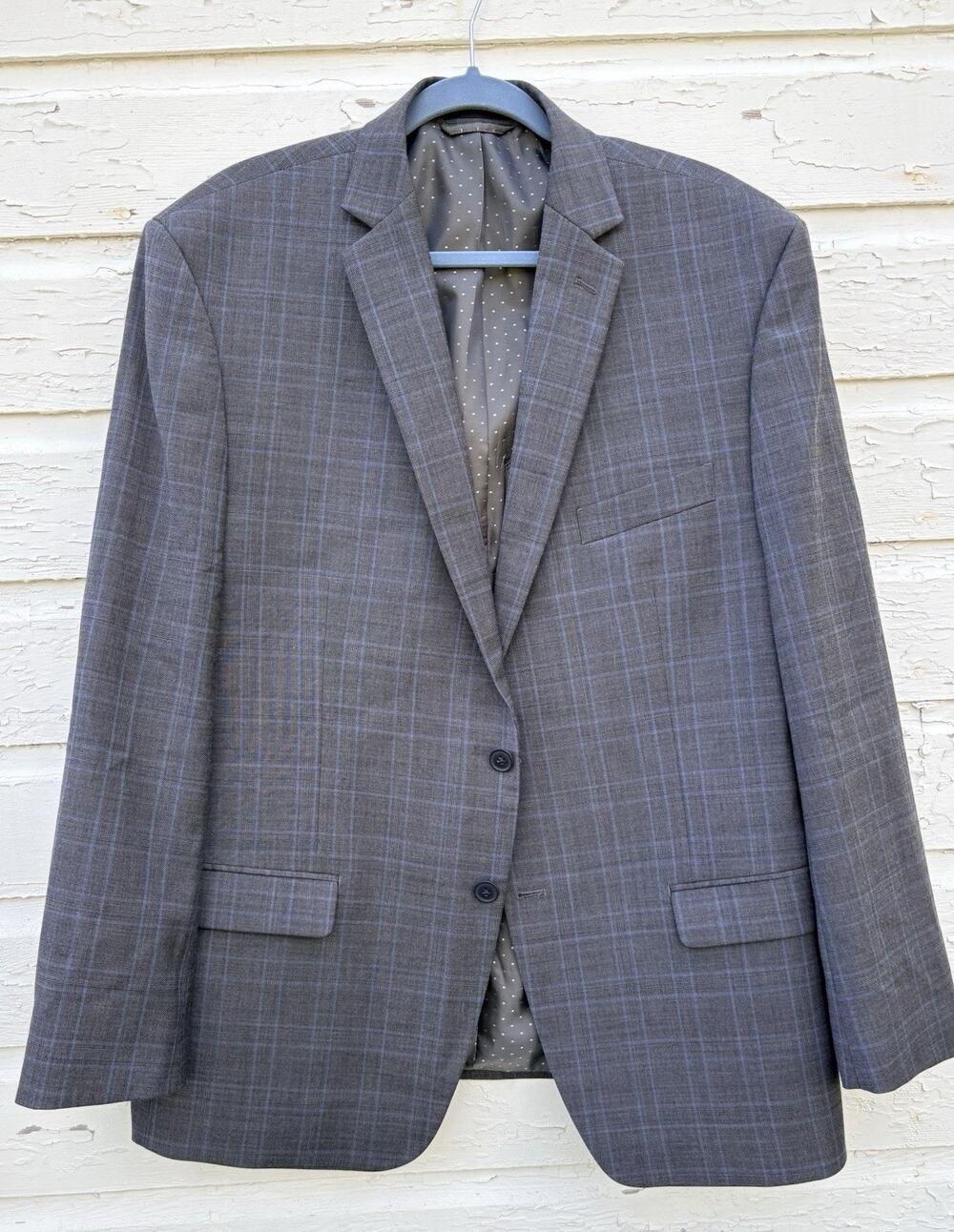 Collection by Michael Strahan Blazer Sport Coat Mens Blue Plaid 46R Stretch Wool